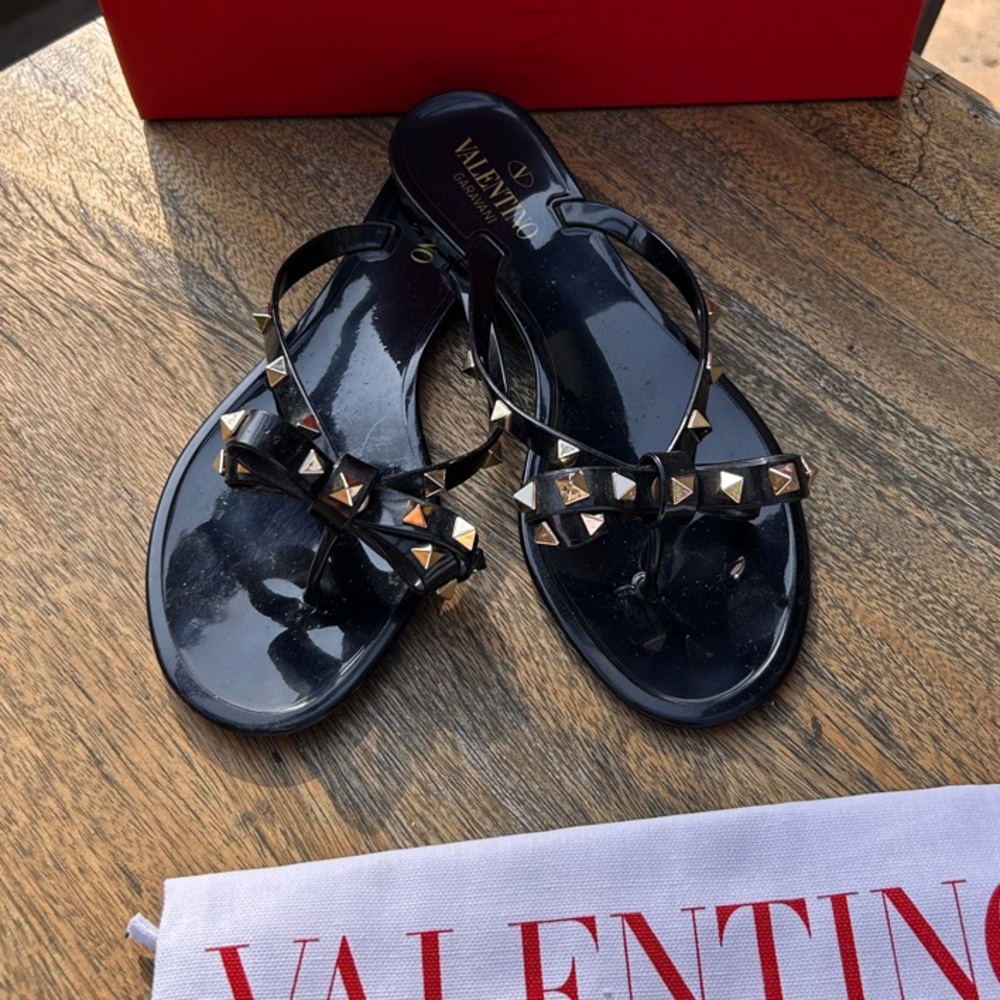 Valentino Black and Gold Sandals with Studded Straps